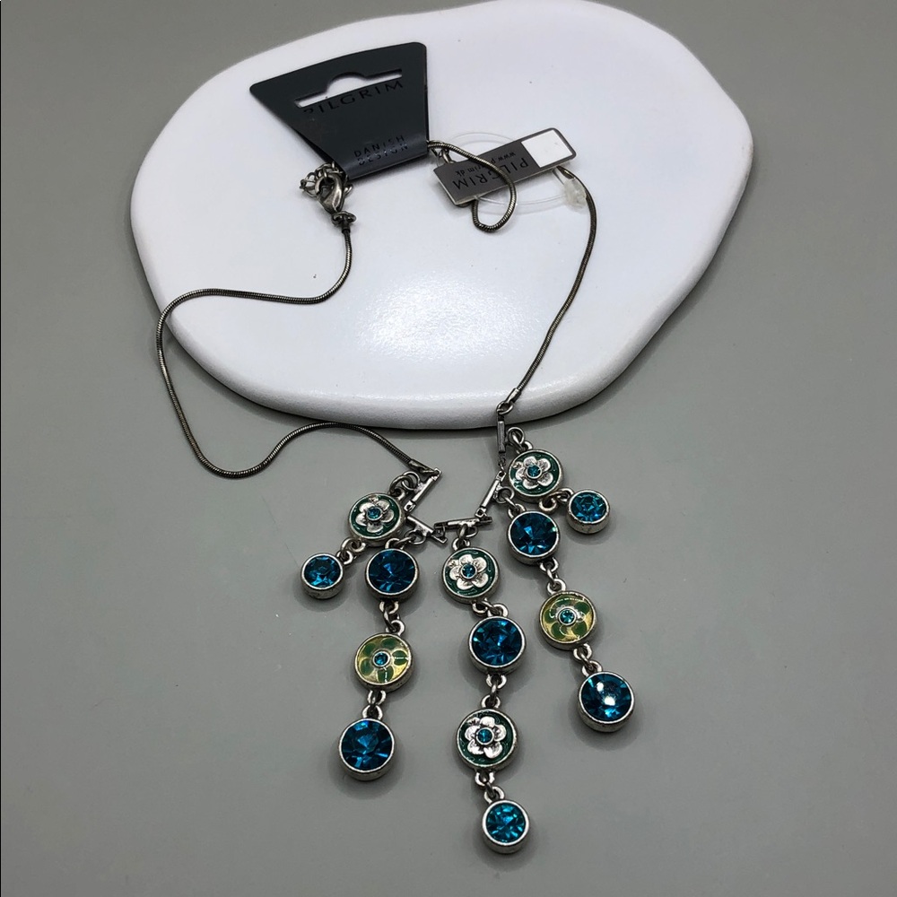 Pilgrim Danish Design bejeweled dangle statement chain dressy drape necklace.